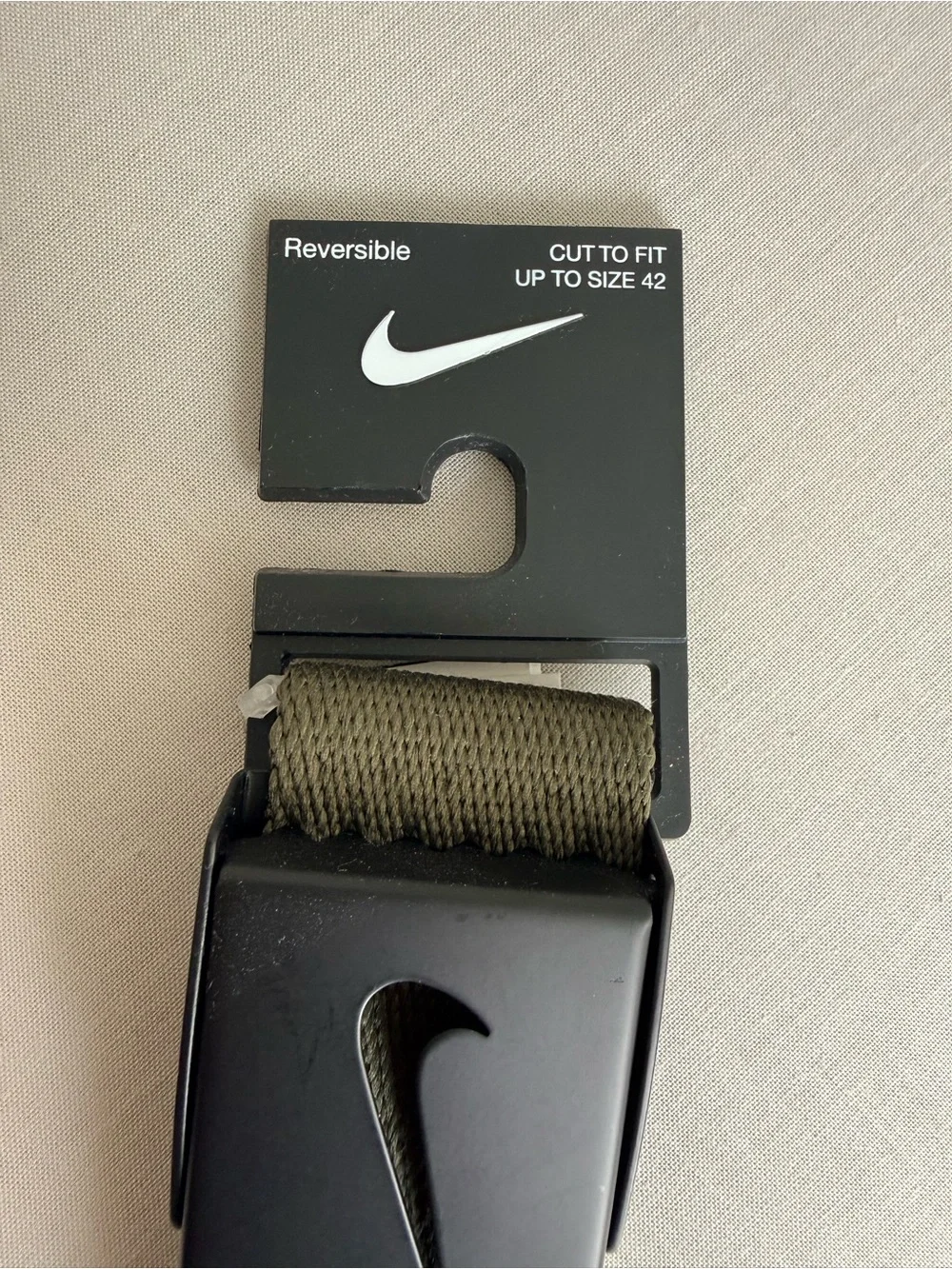 Nike Olive Green Webbing Belt with Black Logo Buckle, size 42